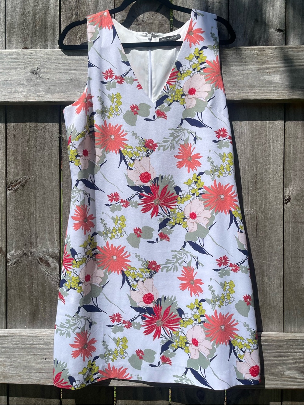 Banana Republic Powder Blue Dress with Coral and Navy Floral Print Sz 12